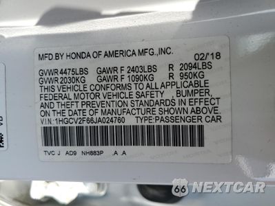 Zdjęcie 12 z 14 samochodu: 2018 HONDA ACCORD EXL VIN:1HGCV2F66JA024760 - miniatura