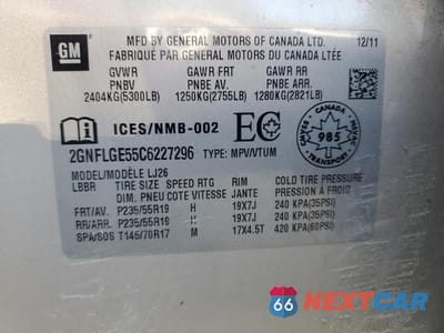Zdjęcie 13 z 13 samochodu: 2012 CHEVROLET EQUINOX LTZ VIN:2GNFLGE55C6227296 - miniatura
