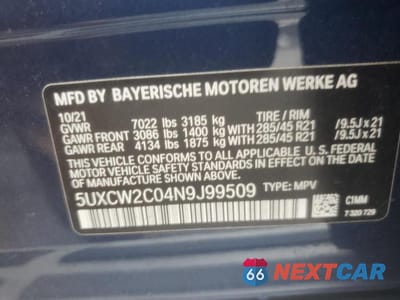 Zdjęcie 12 z 12 samochodu: 2022 BMW X7 XDRIVE40I VIN:5UXCW2C04N9J99509 - miniatura