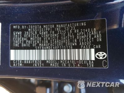 Zdjęcie 13 z 16 samochodu: 2024 TOYOTA COROLLA LE VIN:5YFB4MDE4RP115116 - miniatura