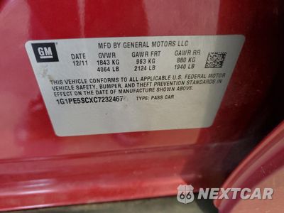 Zdjęcie 12 z 12 samochodu: 2012 CHEVROLET CRUZE LT VIN:1G1PE5SCXC7232467 - miniatura