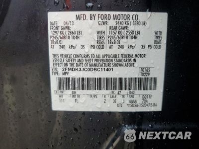 Zdjęcie 13 z 13 samochodu: 2013 FORD EDGE SEL VIN:2FMDK3JC0DBC11401 - miniatura