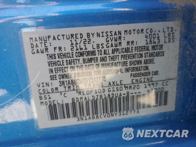 Zdjęcie 12 z 12 samochodu: 2022 NISSAN SENTRA SV VIN:3N1AB8CV0NY312775 - miniatura