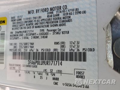 Zdjęcie 12 z 12 samochodu: 2018 FORD FUSION SE HYBRID VIN:3FA6P0LU9JR171714 - miniatura