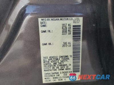 Zdjęcie 12 z 12 samochodu: 2017 NISSAN ALTIMA 2.5 VIN:1N4AL3AP6HC190038 - miniatura