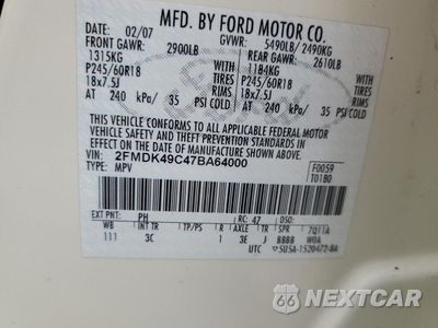Zdjęcie 13 z 13 samochodu: 2007 FORD EDGE SEL PLUS VIN:2FMDK49C47BA64000 - miniatura