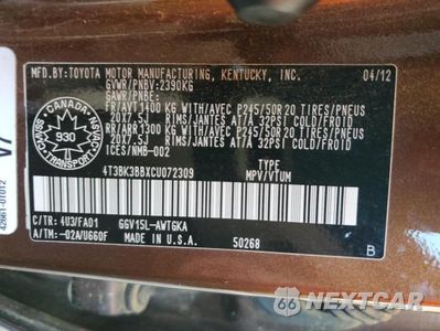 Zdjęcie 13 z 13 samochodu: 2012 TOYOTA VENZA LE VIN:4T3BK3BBXCU072309 - miniatura