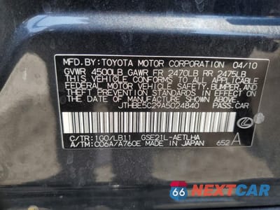 Zdjęcie 12 z 13 samochodu: 2010 LEXUS IS 350 VIN:JTHBE5C29A5024840 - miniatura