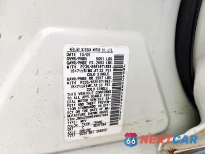 Zdjęcie 14 z 14 samochodu: 2006 NISSAN MURANO SL VIN:JN8AZ08W56W507988 - miniatura