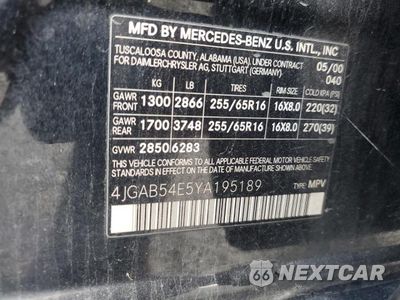 Zdjęcie 13 z 13 samochodu: 2000 MERCEDES-BENZ ML 320 VIN:4JGAB54E5YA195189 - miniatura