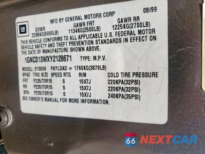 Zdjęcie 13 z 15 samochodu: 2000 CHEVROLET BLAZER VIN:1GNCS13WXY2128671 - miniatura