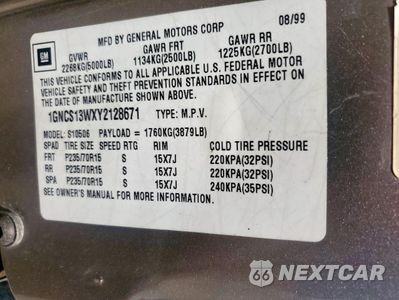 Zdjęcie 13 z 15 samochodu: 2000 CHEVROLET BLAZER VIN:1GNCS13WXY2128671 - miniatura
