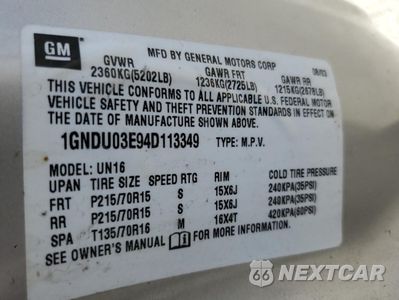 Zdjęcie 13 z 13 samochodu: 2004 CHEVROLET VENTURE VIN:1GNDU03E94D113349 - miniatura