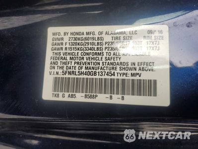 Zdjęcie 13 z 13 samochodu: 2016 HONDA ODYSSEY EX VIN:5FNRL5H40GB137454 - miniatura