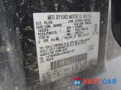 Zdjęcie 12 z 12 samochodu: 2003 FORD F150 SUPERCREW VIN:1FTRW08L63KD85187 - miniatura