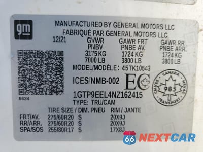 Zdjęcie 12 z 12 samochodu: 2022 GMC SIERRA LIMITED K1500 AT4 VIN:1GTP9EEL4NZ162415 - miniatura