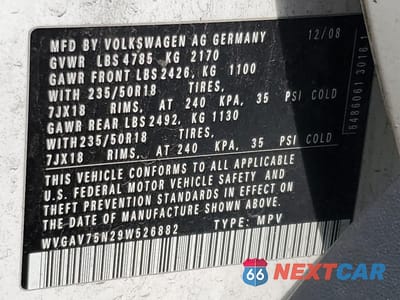 Zdjęcie 13 z 15 samochodu: 2009 VOLKSWAGEN TIGUAN S VIN:WVGAV75N29W526882 - miniatura