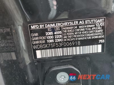 Zdjęcie 12 z 12 samochodu: 2003 MERCEDES-BENZ SL 500R VIN:WDBSK75F53F006918 - miniatura