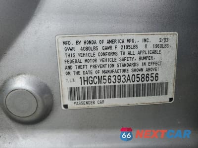 Zdjęcie 12 z 12 samochodu: 2003 HONDA ACCORD LX VIN:1HGCM56393A058656 - miniatura