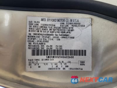 Zdjęcie 12 z 14 samochodu: 2004 MERCURY SABLE GS VIN:1MEFM50U54G602600 - miniatura