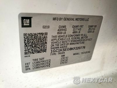Zdjęcie 12 z 13 samochodu: 2019 CHEVROLET SILVERADO K2500 HEAVY DUTY LT VIN:1GC1KSEG8KF220776 - miniatura