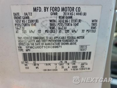 Zdjęcie 14 z 16 samochodu: 2012 FORD ESCAPE XLT VIN:1FMCU0D71CKC69671 - miniatura