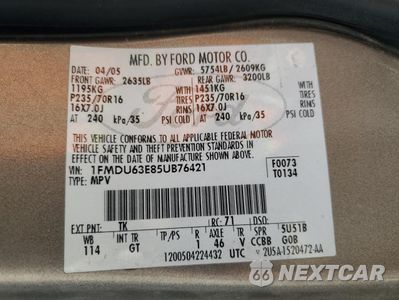 Zdjęcie 13 z 13 samochodu: 2005 FORD EXPLORER XLT VIN:1FMDU63E85UB76421 - miniatura