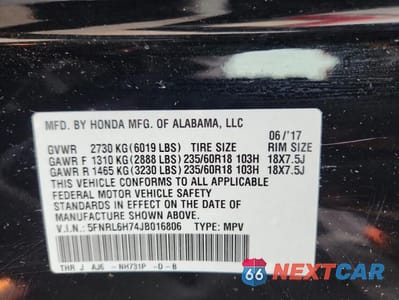 Zdjęcie 13 z 13 samochodu: 2018 HONDA ODYSSEY EXL VIN:5FNRL6H74JB016806 - miniatura