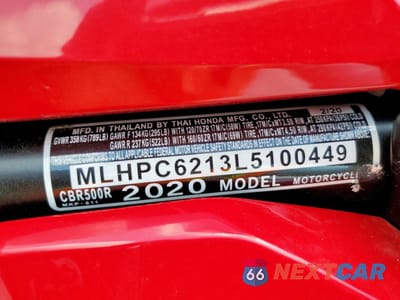 Zdjęcie 10 z 11 samochodu: 2020 HONDA CBR500 R VIN:MLHPC6213L5100449 - miniatura