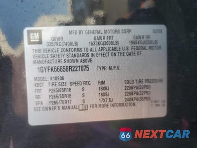 Zdjęcie 13 z 13 samochodu: 2008 CADILLAC ESCALADE ESV VIN:1GYFK66858R227075 - miniatura