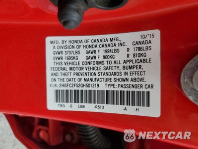 Zdjęcie 12 z 12 samochodu: 2016 HONDA CIVIC LX VIN:2HGFC2F52GH501219 - miniatura