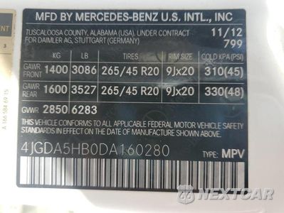Zdjęcie 13 z 13 samochodu: 2013 MERCEDES-BENZ ML 350 4MATIC VIN:4JGDA5HB0DA160280 - miniatura