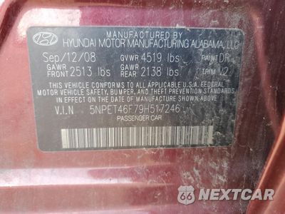 Zdjęcie 12 z 14 samochodu: 2009 HYUNDAI SONATA GLS VIN:5NPET46F79H517246 - miniatura