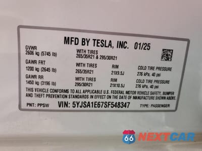 Zdjęcie 13 z 13 samochodu: 2025 TESLA MODEL S VIN:5YJSA1E67SF548347 - miniatura