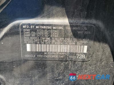 Zdjęcie 12 z 12 samochodu: 2015 MITSUBISHI MIRAGE DE VIN:ML32A3HJ3FH046620 - miniatura