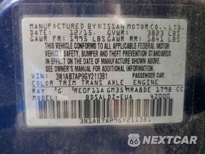 Zdjęcie 12 z 13 samochodu: 2016 NISSAN SENTRA S VIN:3N1AB7AP9GY211381 - miniatura