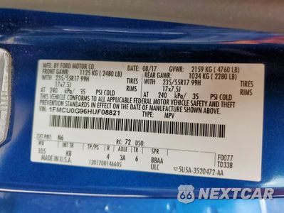 Zdjęcie 13 z 14 samochodu: 2017 FORD ESCAPE SE VIN:1FMCU0G96HUF08821 - miniatura