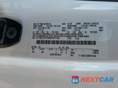 Zdjęcie 12 z 12 samochodu: 2022 FORD F150 SUPER CAB VIN:1FTEX1CP3NKF07793 - miniatura