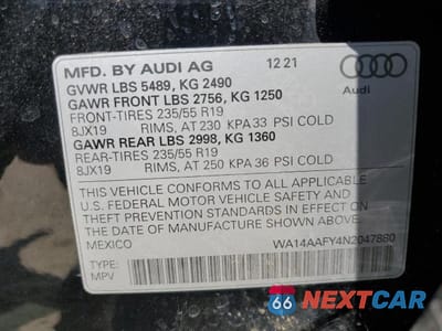 Zdjęcie 13 z 13 samochodu: 2022 AUDI Q5 SPORTBACK PREMIUM 45 VIN:WA14AAFY4N2047880 - miniatura