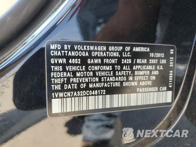 Zdjęcie 12 z 14 samochodu: 2013 VOLKSWAGEN PASSAT SEL VIN:1VWCN7A32DC046172 - miniatura