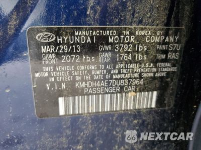 Zdjęcie 12 z 13 samochodu: 2013 HYUNDAI ELANTRA GLS VIN:KMHDH4AE7DU837964 - miniatura