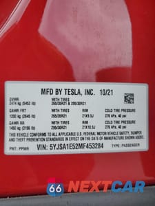Zdjęcie 12 z 14 samochodu: 2021 TESLA MODEL S VIN:5YJSA1E52MF453284 - miniatura