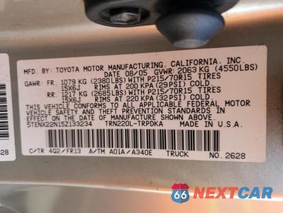 Zdjęcie 12 z 12 samochodu: 2005 TOYOTA TACOMA VIN:5TENX22N15Z133234 - miniatura