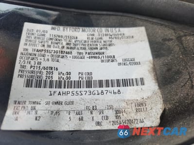 Zdjęcie 12 z 12 samochodu: 2003 FORD TAURUS SES VIN:1FAHP55S73G187468 - miniatura