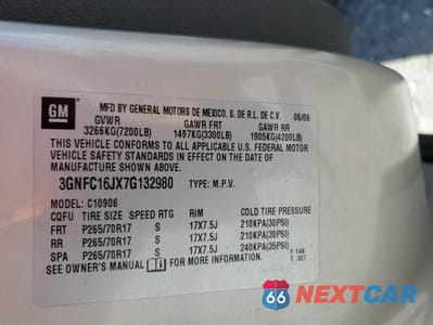 Zdjęcie 13 z 13 samochodu: 2007 CHEVROLET SUBURBAN C1500 VIN:3GNFC16JX7G132980 - miniatura