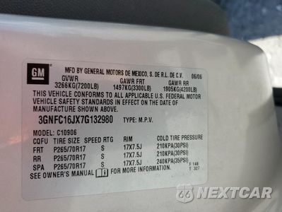 Zdjęcie 13 z 15 samochodu: 2007 CHEVROLET SUBURBAN C1500 VIN:3GNFC16JX7G132980 - miniatura