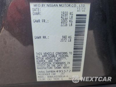 Zdjęcie 12 z 14 samochodu: 2013 NISSAN ALTIMA 2.5 VIN:1N4AL3AP8DN495572 - miniatura