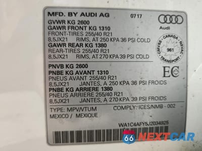 Zdjęcie 14 z 14 samochodu: 2018 AUDI SQ5 PRESTIGE VIN:WA1C4AFY5J2034925 - miniatura