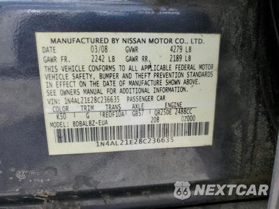 Zdjęcie 12 z 12 samochodu: 2008 NISSAN ALTIMA 2.5 VIN:1N4AL21E28C236635 - miniatura