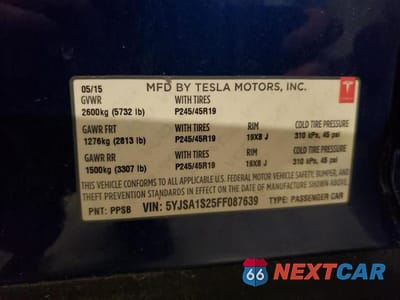 Zdjęcie 12 z 12 samochodu: 2015 TESLA MODEL S 70D VIN:5YJSA1S25FF087639 - miniatura